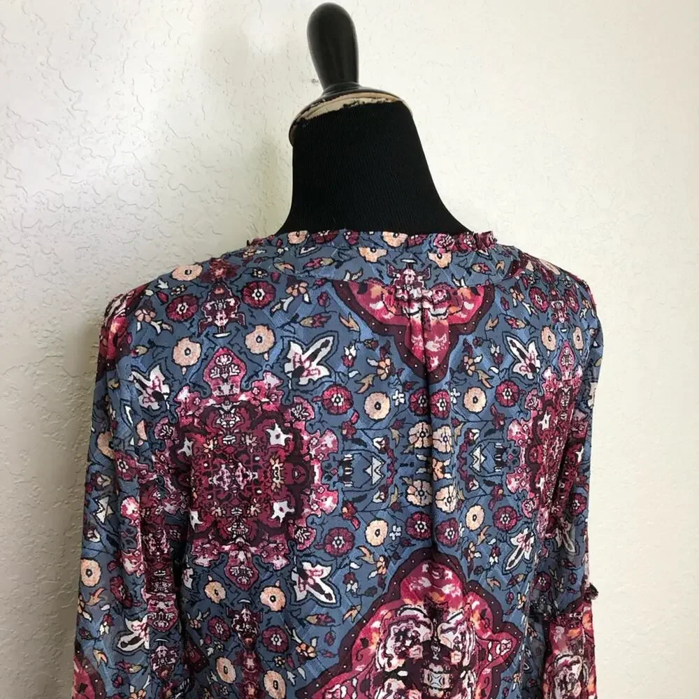 WHBM blue and pink floral Mandela print shift dress size Medium